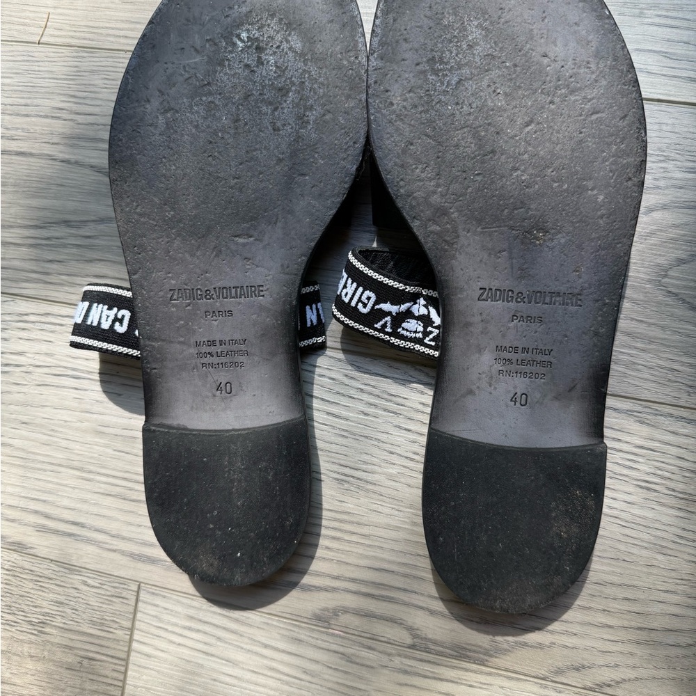 Zadig & Voltaire Black Studded Sandals with Text Straps - Picture 3 of 3